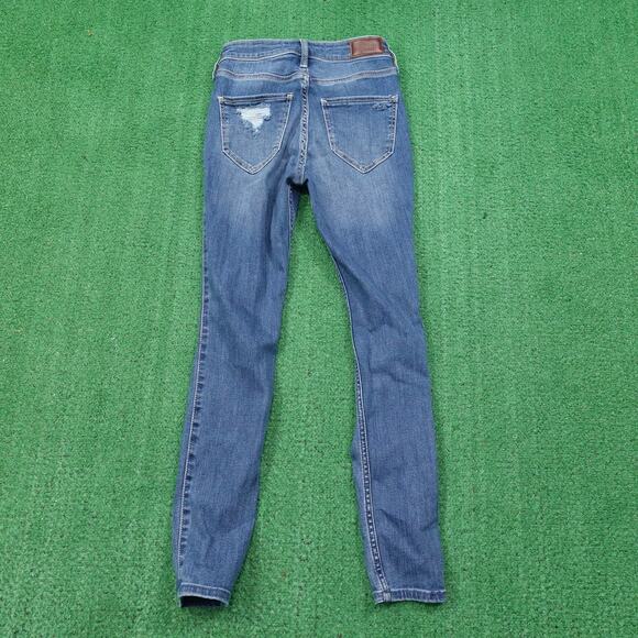 HOLLISTER CALIFORNIA HIGH RISE SUPER SKINNY DISTRESSED DENIM BLUE JEANS 0S 24X26 - Picture 5 of 9